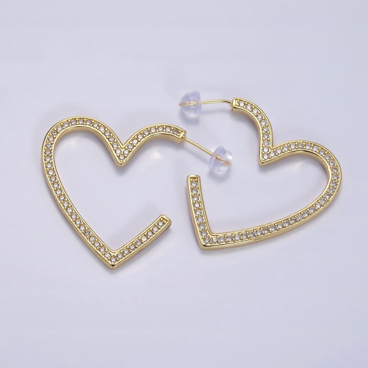14K Gold plated 40mm Open Heart CZ Lined Hoop Earrings | AE099 - DLUXCA