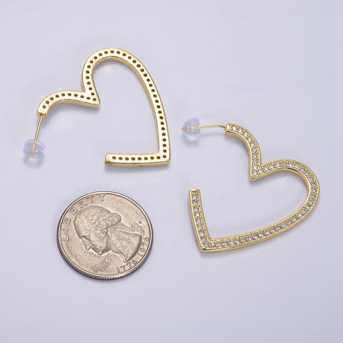 14K Gold plated 40mm Open Heart CZ Lined Hoop Earrings | AE099 - DLUXCA