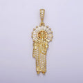 14K Gold plated 40mm Saint Jude Clear Baguette Micro Paved CZ Bail Pendant | AA - DLUXCA