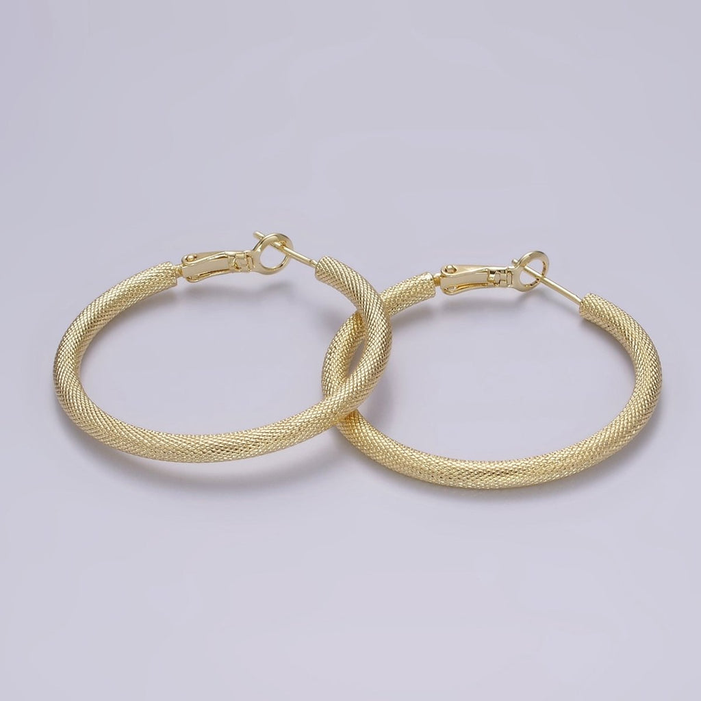 14K Gold plated 40mm Scale-Textured Hinge Hoop Earrings | AE170 - DLUXCA
