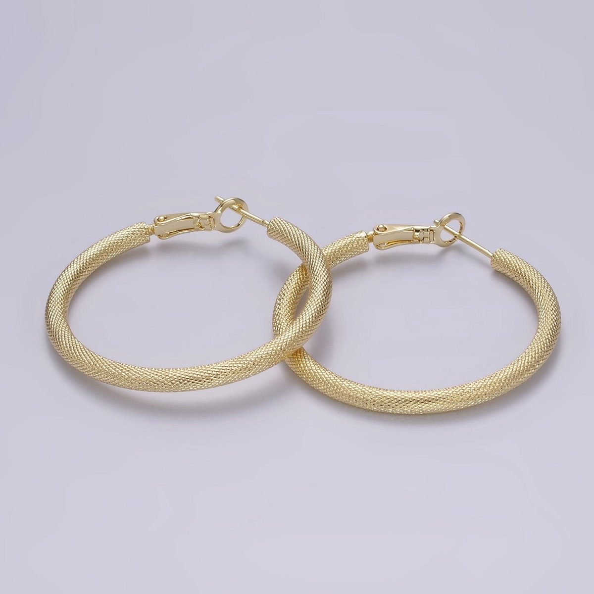 14K Gold plated 40mm Scale-Textured Hinge Hoop Earrings | AE170 - DLUXCA