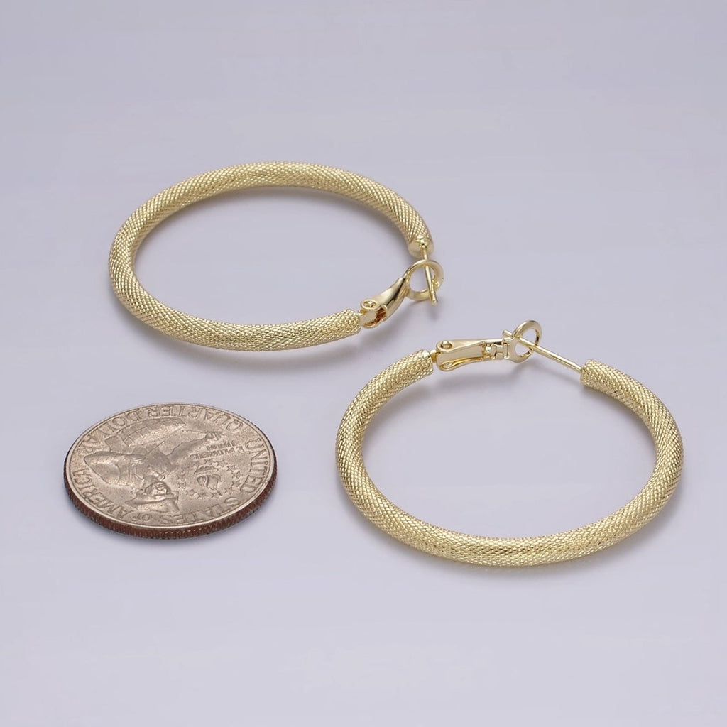 14K Gold plated 40mm Scale-Textured Hinge Hoop Earrings | AE170 - DLUXCA
