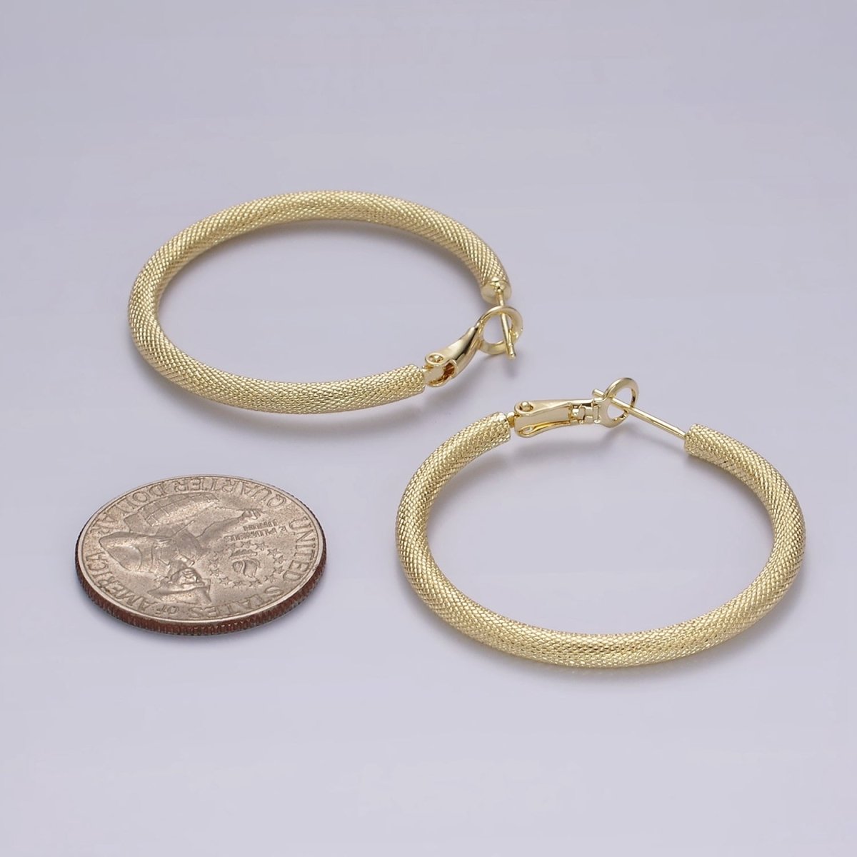 14K Gold plated 40mm Scale-Textured Hinge Hoop Earrings | AE170 - DLUXCA