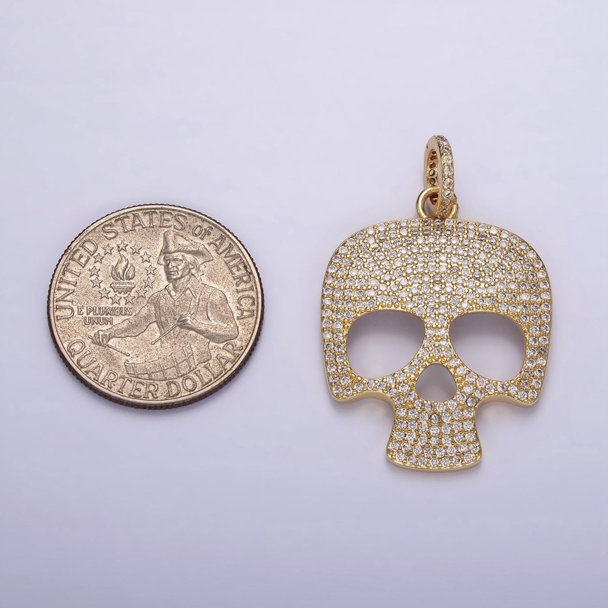 14K Gold plated 40mm Skeleton Skull Clear Micro Paved CZ Charm in Black, Gold & Silver | AC845 - AC847