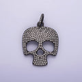 14K Gold plated 40mm Skeleton Skull Clear Micro Paved CZ Charm in Black, Gold & Silver | AC845 - AC847