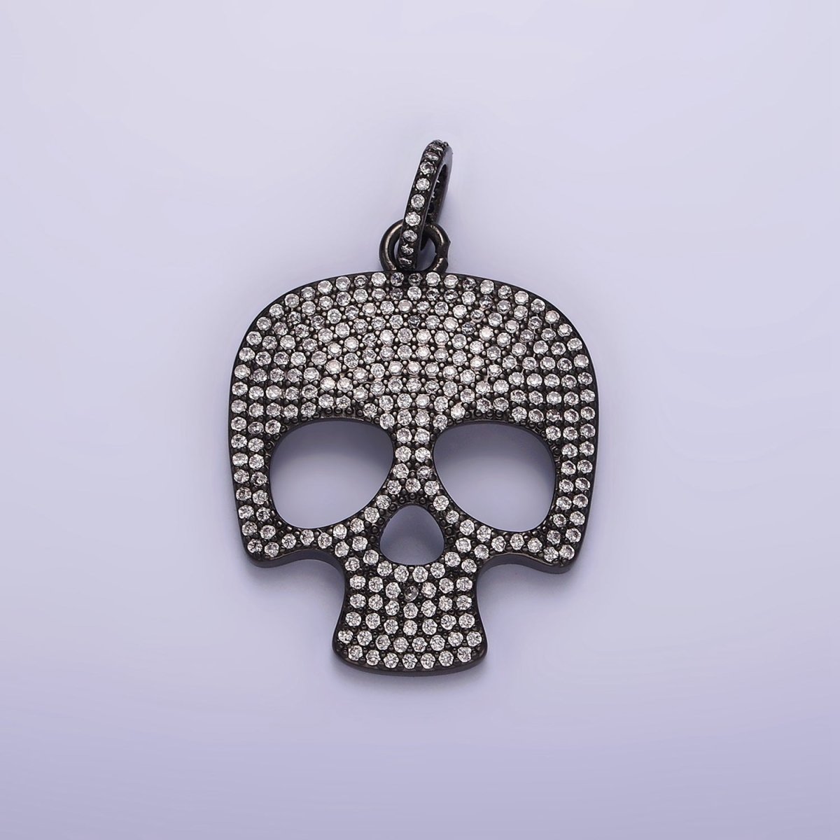 14K Gold plated 40mm Skeleton Skull Clear Micro Paved CZ Charm in Black, Gold & Silver | AC845 - AC847