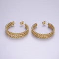 14K Gold plated 40mm Triple Twisted Croissant Rope C-Shaped Hoop Earrings | AE404 - DLUXCA