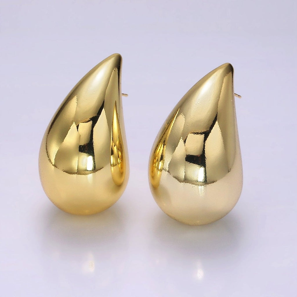 14K Gold plated 43mm Chubby Teardrop Stud Minimalist Earrings | AE340 - DLUXCA
