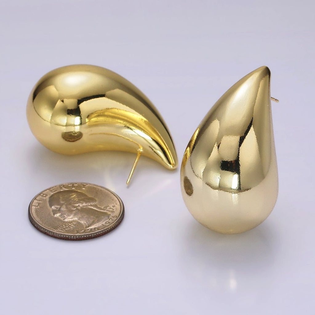 14K Gold plated 43mm Chubby Teardrop Stud Minimalist Earrings | AE340 - DLUXCA
