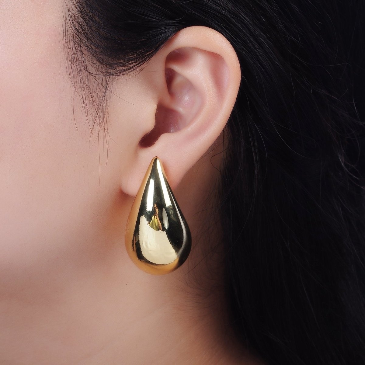 14K Gold plated 43mm Chubby Teardrop Stud Minimalist Earrings | AE340 - DLUXCA