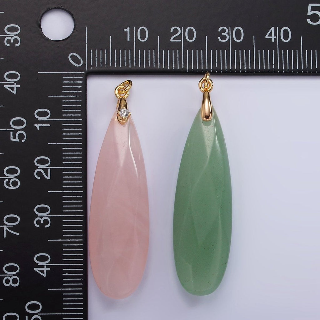 14K Gold plated 45mm Natural Gemstone Teardrop Briolette Beads Charm | AC921 - AC927 - DLUXCA