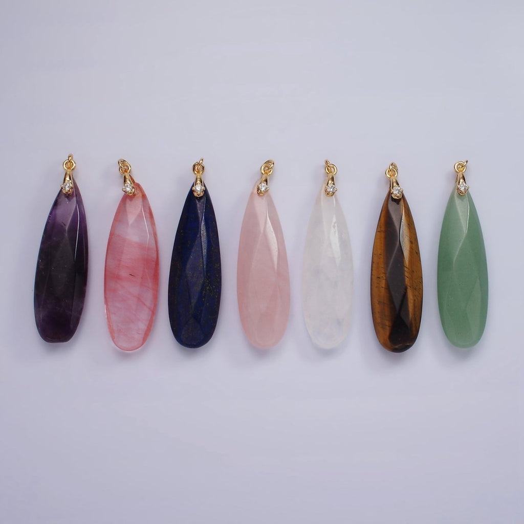 14K Gold plated 45mm Natural Gemstone Teardrop Briolette Beads Charm | AC921 - AC927 - DLUXCA