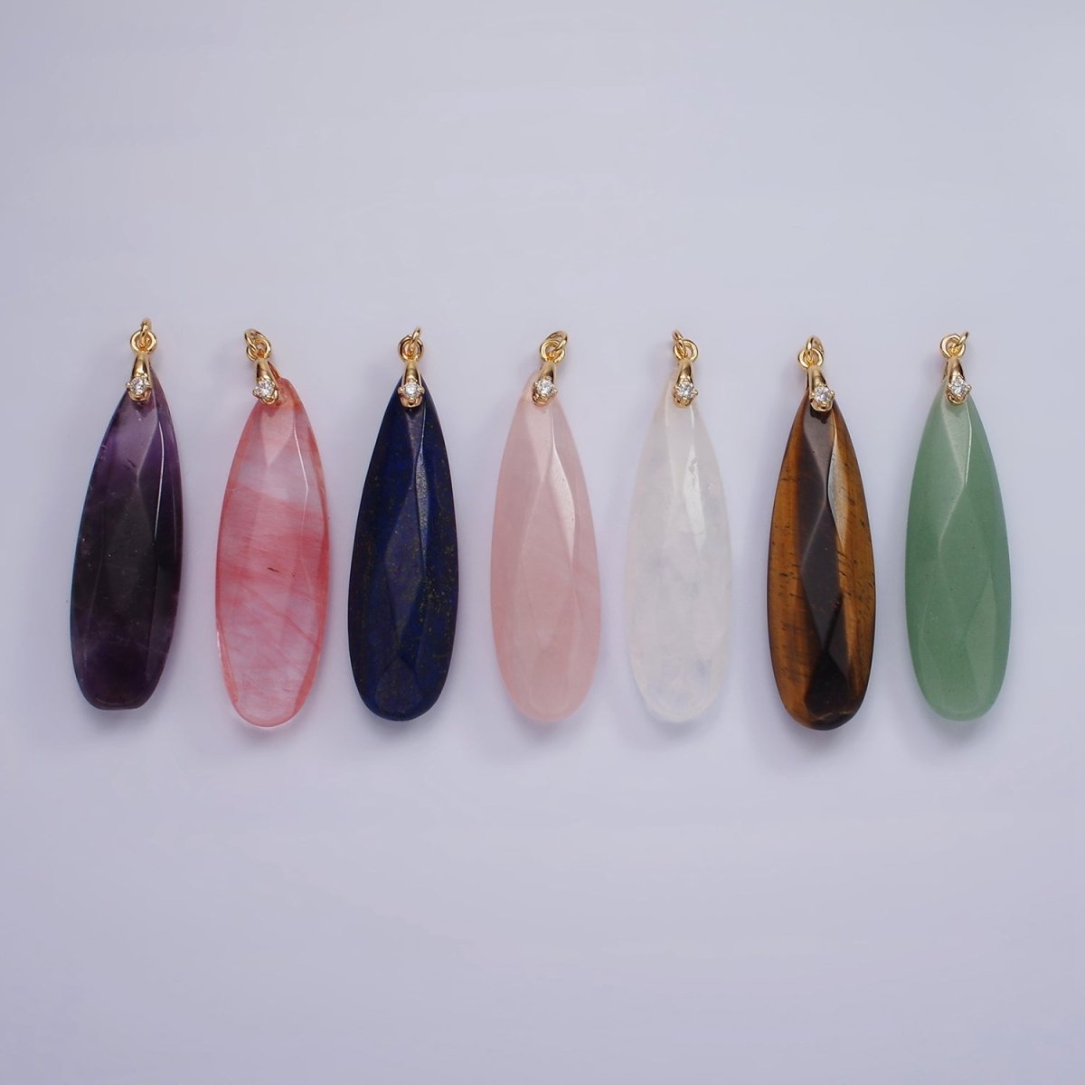 14K Gold plated 45mm Natural Gemstone Teardrop Briolette Beads Charm | AC921 - AC927 - DLUXCA