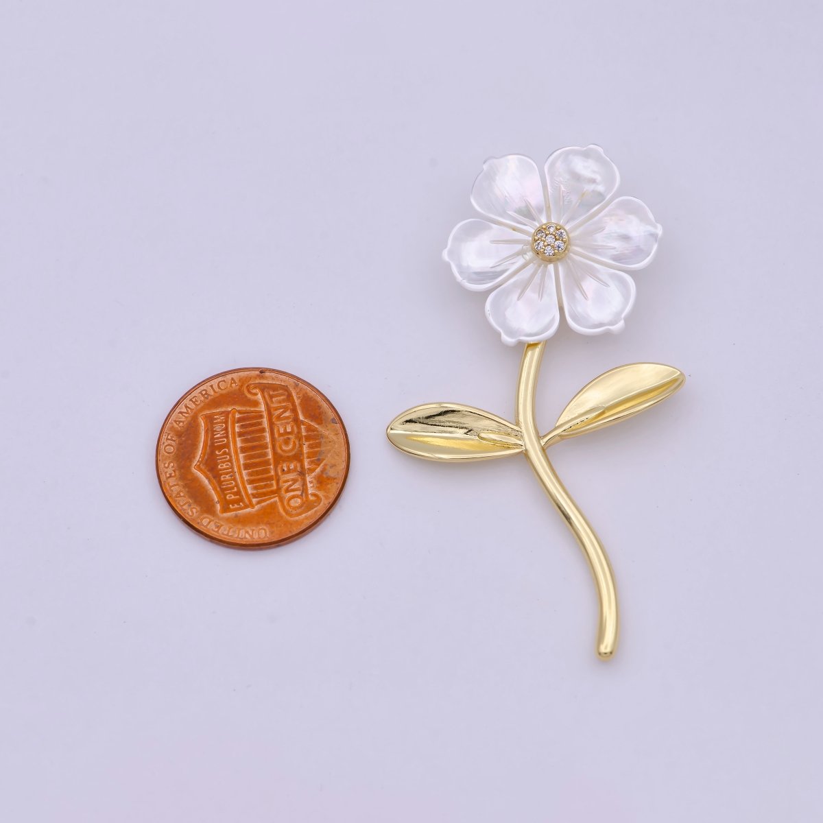 14K Gold plated 52mm Micro Paved Bindweed Flower Pendant | H469 - DLUXCA