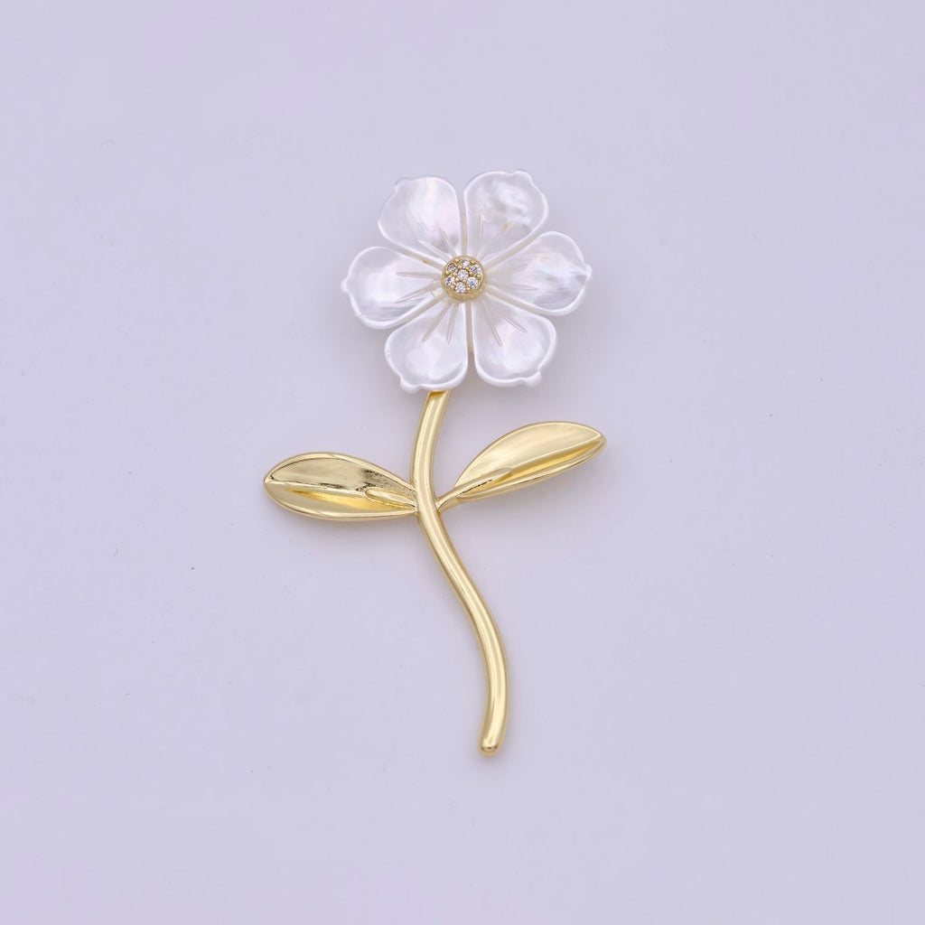14K Gold plated 52mm Micro Paved Bindweed Flower Pendant | H469 - DLUXCA