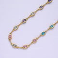 14K Gold plated 5.3mm Multicolor CZ Oval Figure Eight Link Designed Unfinished Chain For Jewelry Making | ROLL-1361 Clearance Pricing