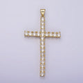 14K Gold plated 54mm Clear Micro Paved CZ Lined Long Latin Cross Religious Pendant | N1303 - DLUXCA