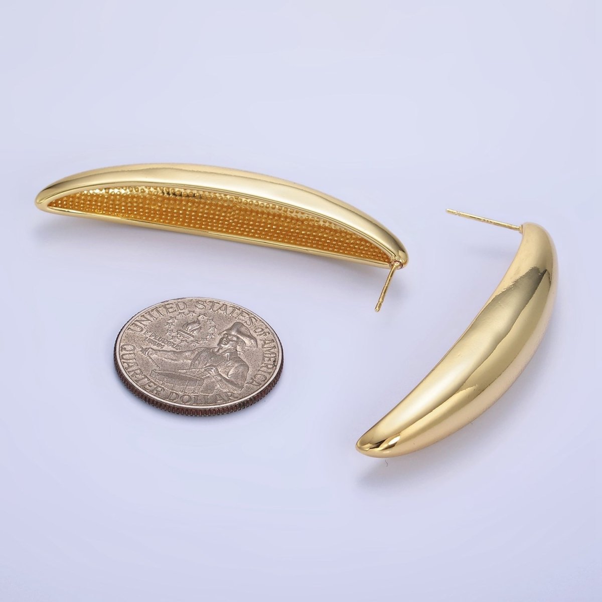 14K Gold plated 55mm Curved Dome Sphere Stud Earrings | P465 - DLUXCA