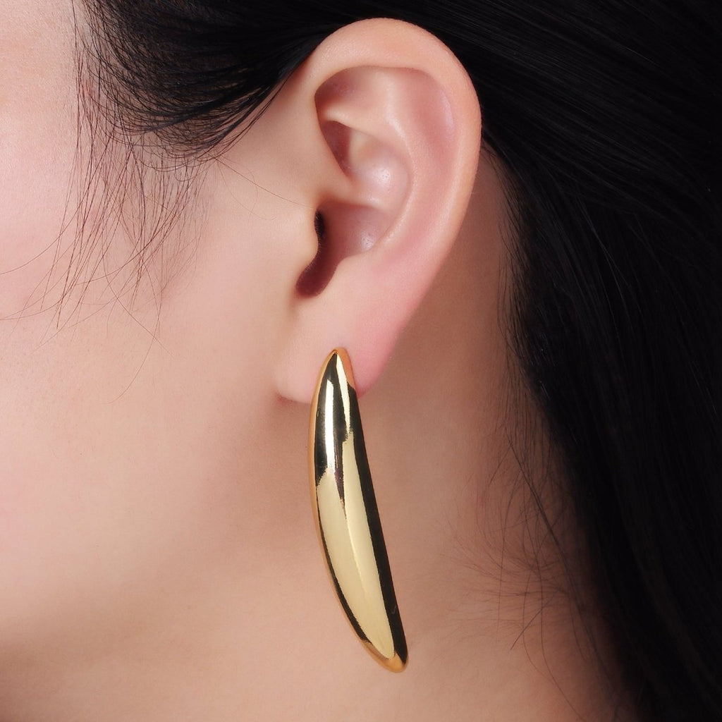 14K Gold plated 55mm Curved Dome Sphere Stud Earrings | P465 - DLUXCA