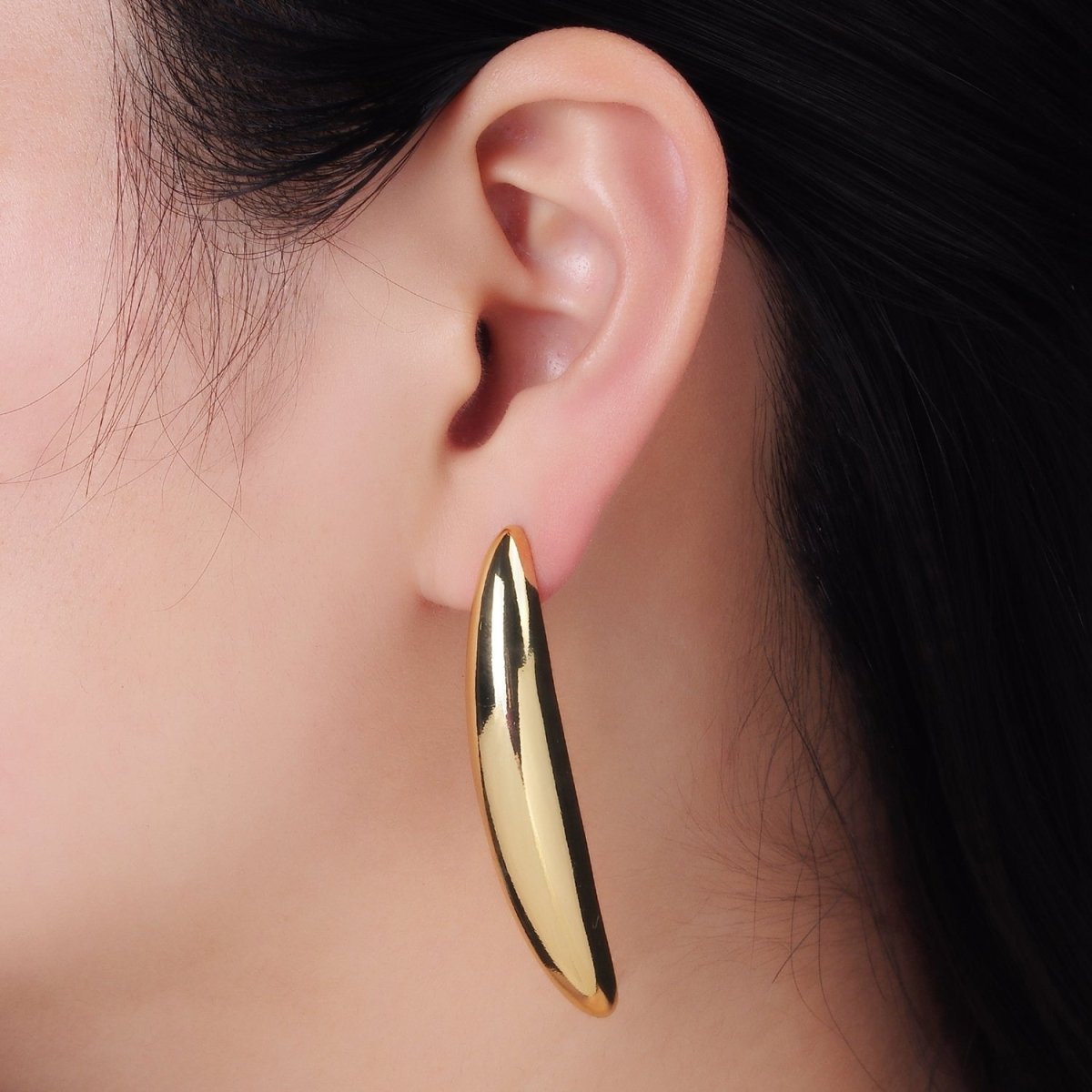 14K Gold plated 55mm Curved Dome Sphere Stud Earrings | P465 - DLUXCA
