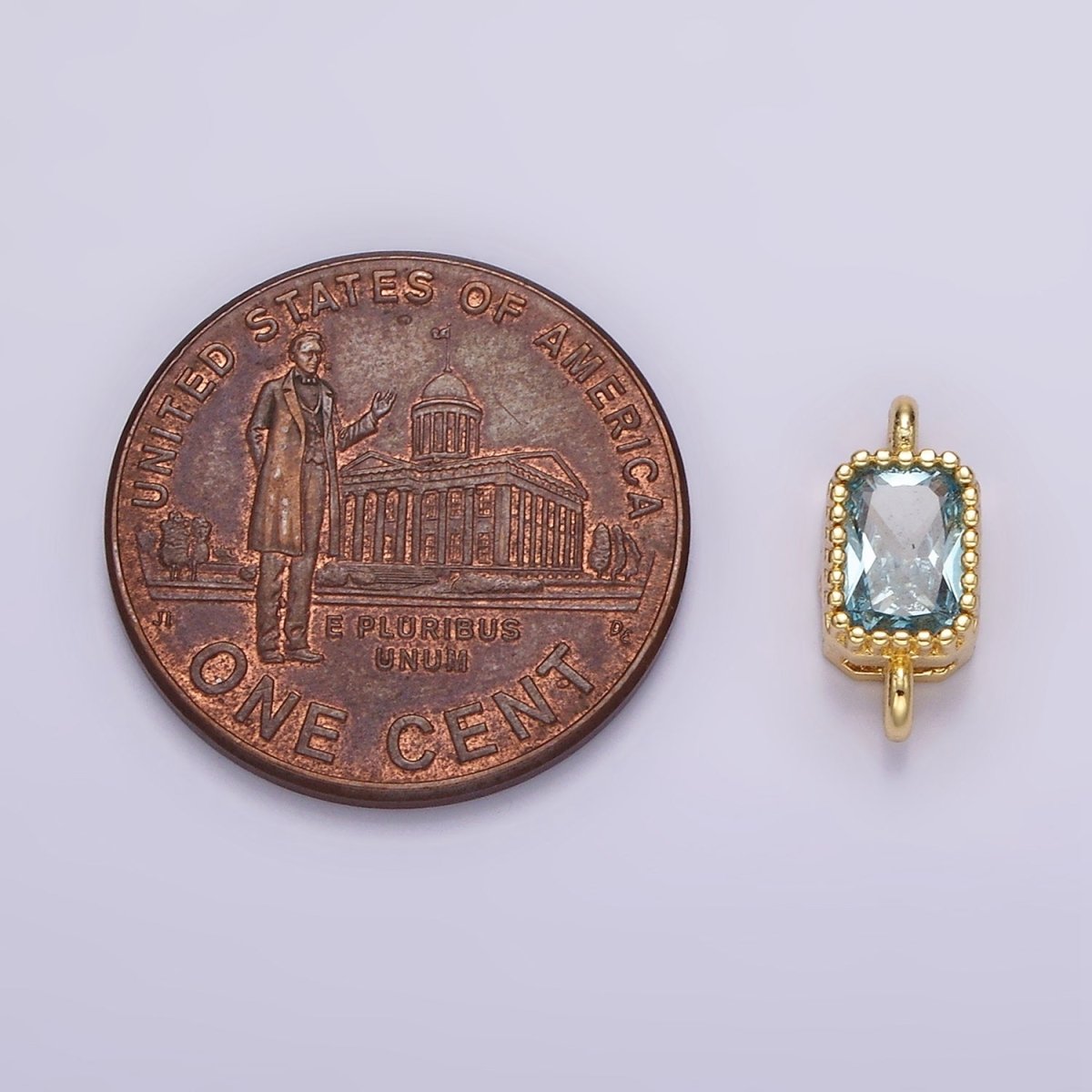 14K Gold plated 5mm Blue, Baby Blue CZ Baguette Bezel Connector | G176 G177