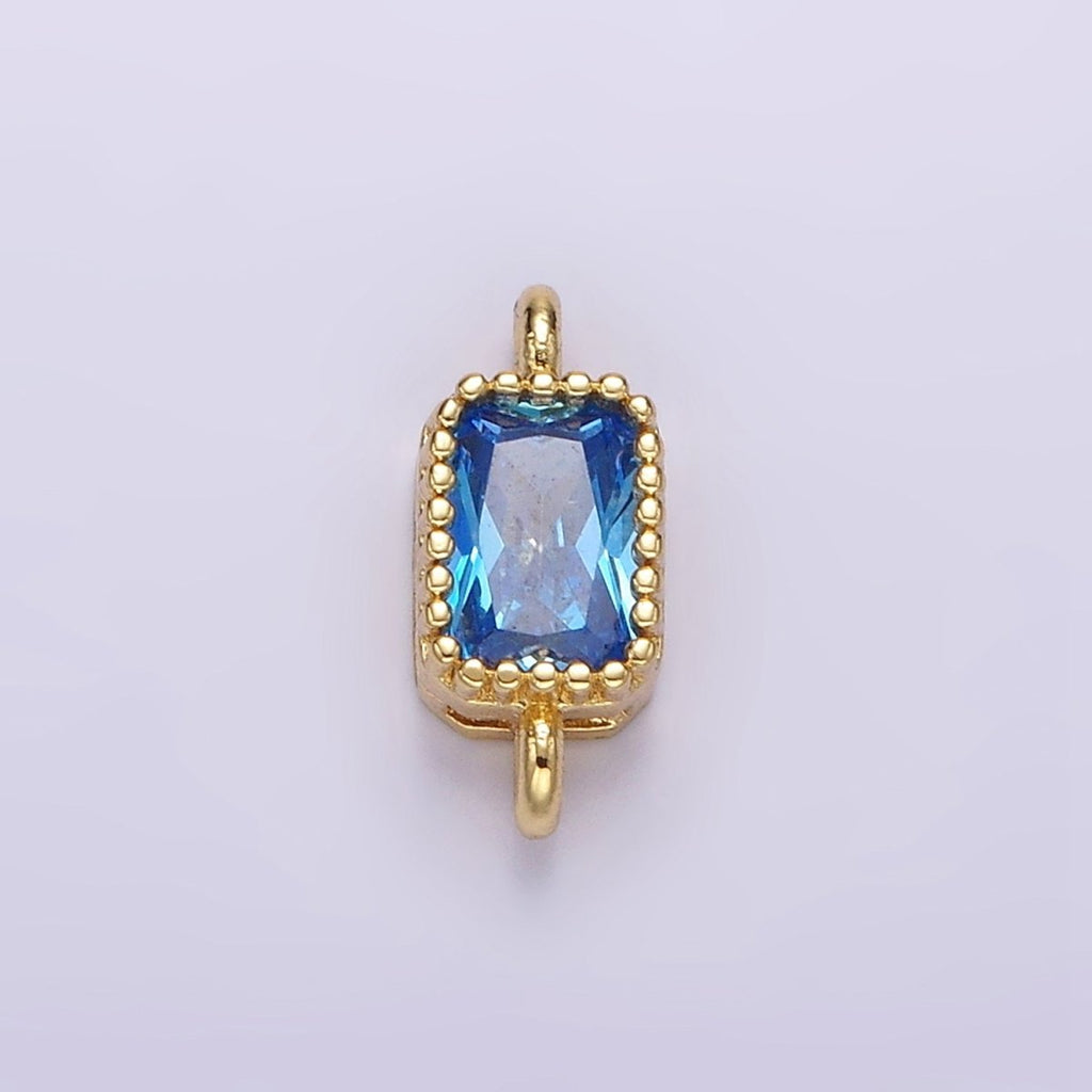 14K Gold plated 5mm Blue, Baby Blue CZ Baguette Bezel Connector | G176 G177