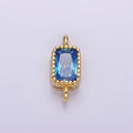 14K Gold plated 5mm Blue, Baby Blue CZ Baguette Bezel Connector | G176 G177