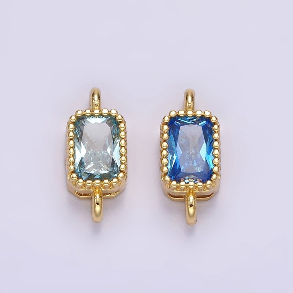 14K Gold plated 5mm Blue, Baby Blue CZ Baguette Bezel Connector | G176 G177