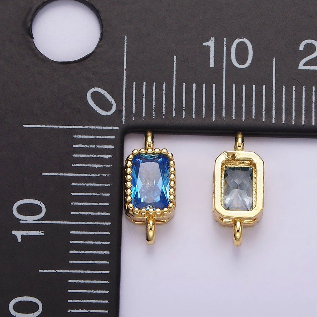 14K Gold plated 5mm Blue, Baby Blue CZ Baguette Bezel Connector | G176 G177