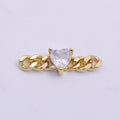 14K Gold plated 5mm Clear CZ Heart Curb Link Connector | G-218 - DLUXCA