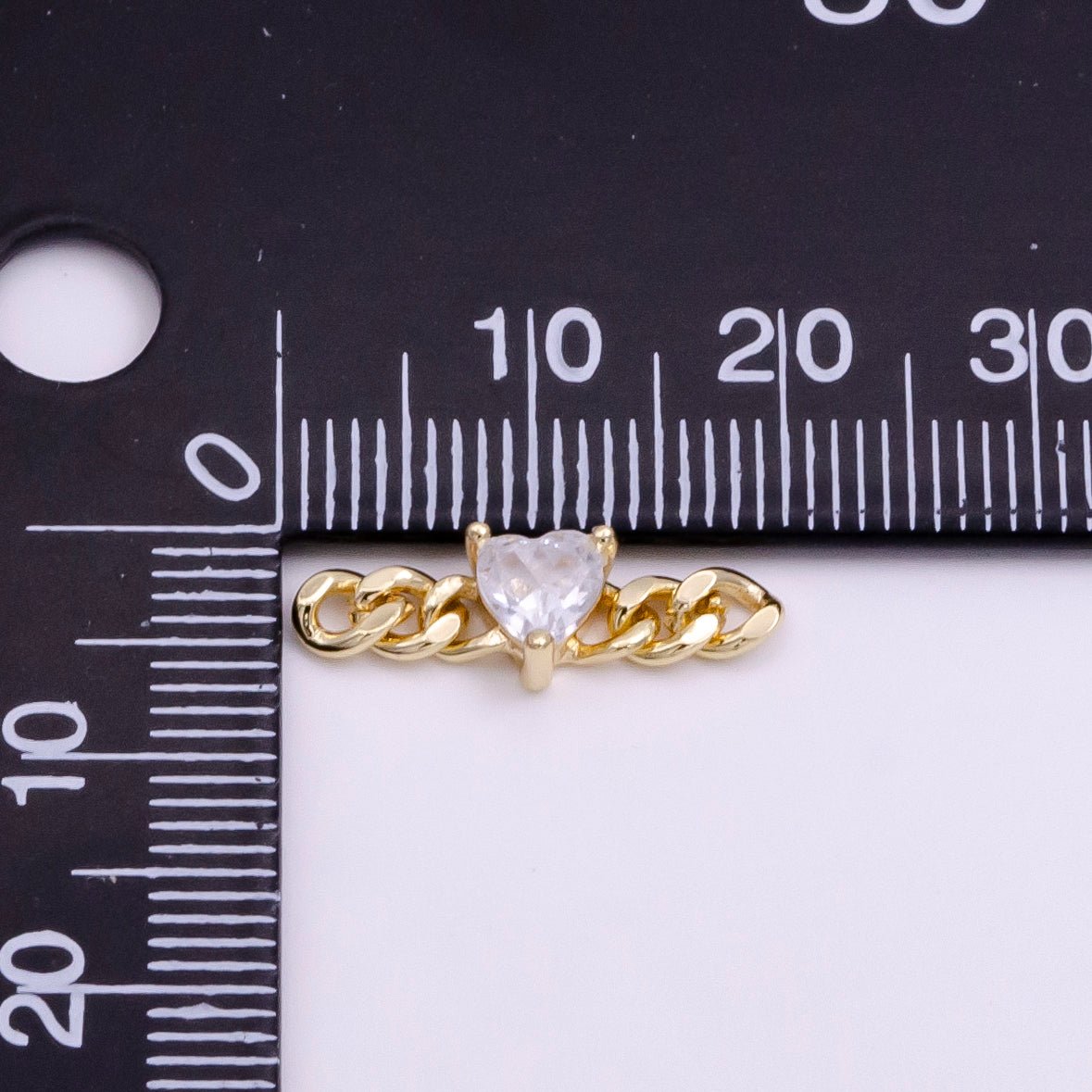 14K Gold plated 5mm Clear CZ Heart Curb Link Connector | G-218 - DLUXCA