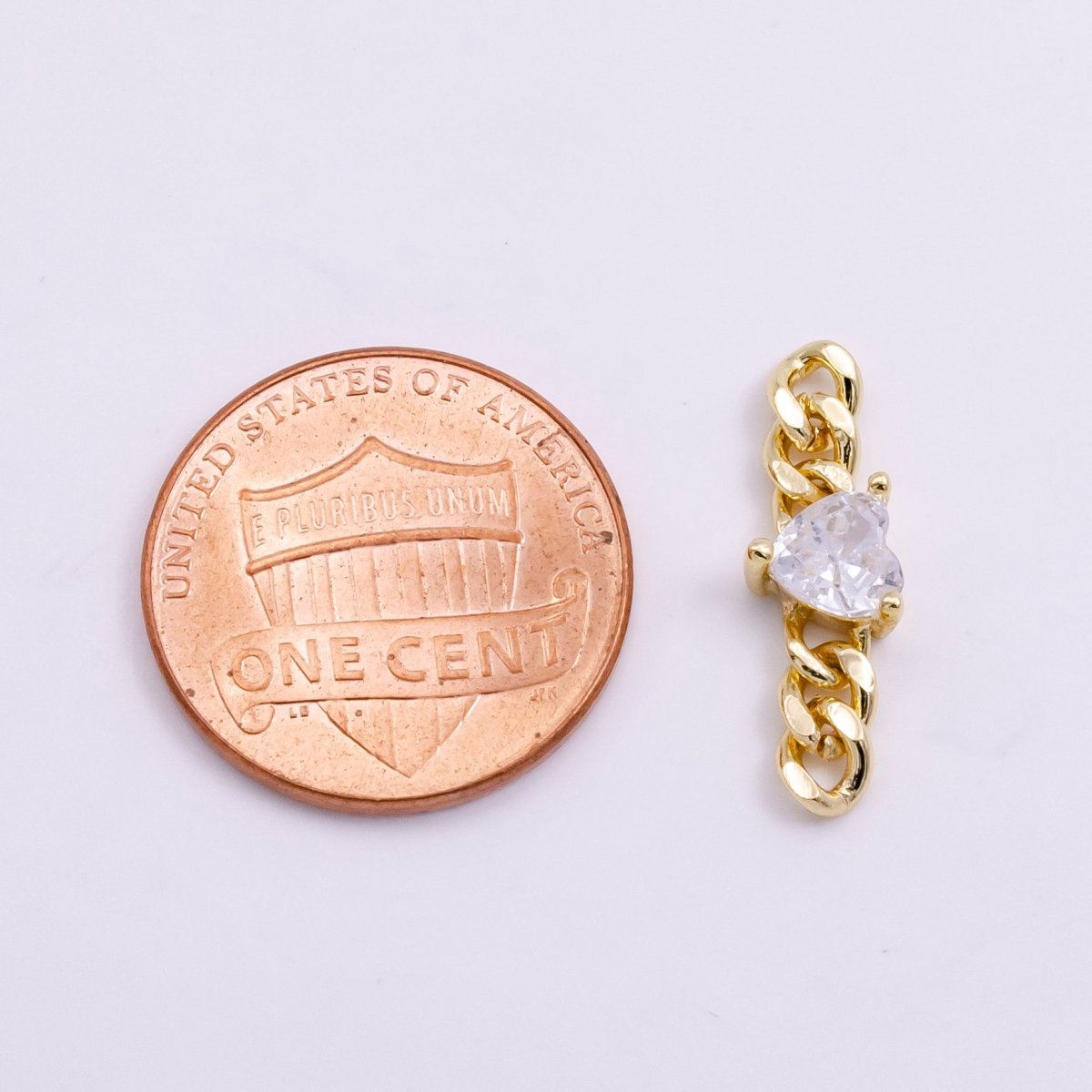 14K Gold plated 5mm Clear CZ Heart Curb Link Connector | G-218 - DLUXCA