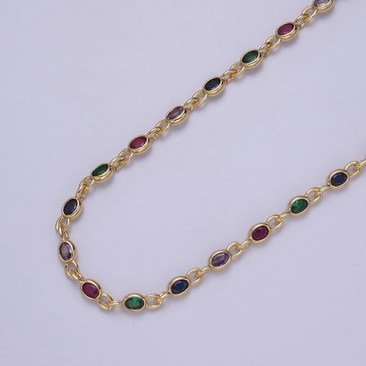 14K Gold plated 5MM Oval Cut Bezel Chain by Yard, Station Necklace CZ Diamond by Foot / Yard for Necklace Bracelet Jewelry Making | ROLL-770 Clearance Pricing - DLUXCA
