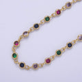 14K Gold plated 5MM Rainbow Round Cut Bezel Chain by Yard, Station Necklace CZ Diamond by Foot for Necklace Bracelet Jewelry Making | ROLL-772 Clearance Pricing - DLUXCA