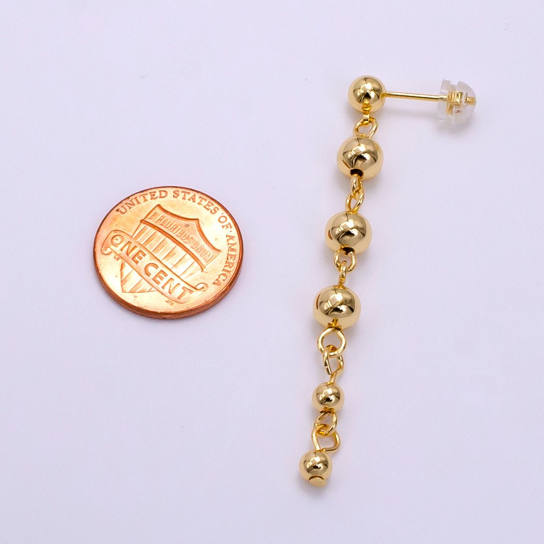 14K Gold plated 60mm Round Beaded Bubble Minimalist Drop Stud Earrings | AB1102 - DLUXCA