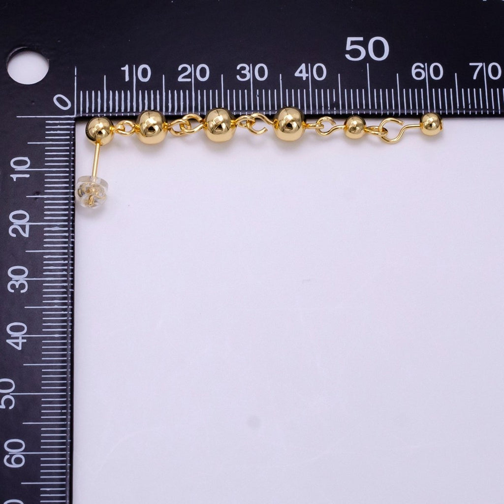 14K Gold plated 60mm Round Beaded Bubble Minimalist Drop Stud Earrings | AB1102 - DLUXCA