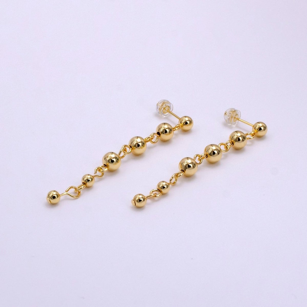 14K Gold plated 60mm Round Beaded Bubble Minimalist Drop Stud Earrings | AB1102 - DLUXCA