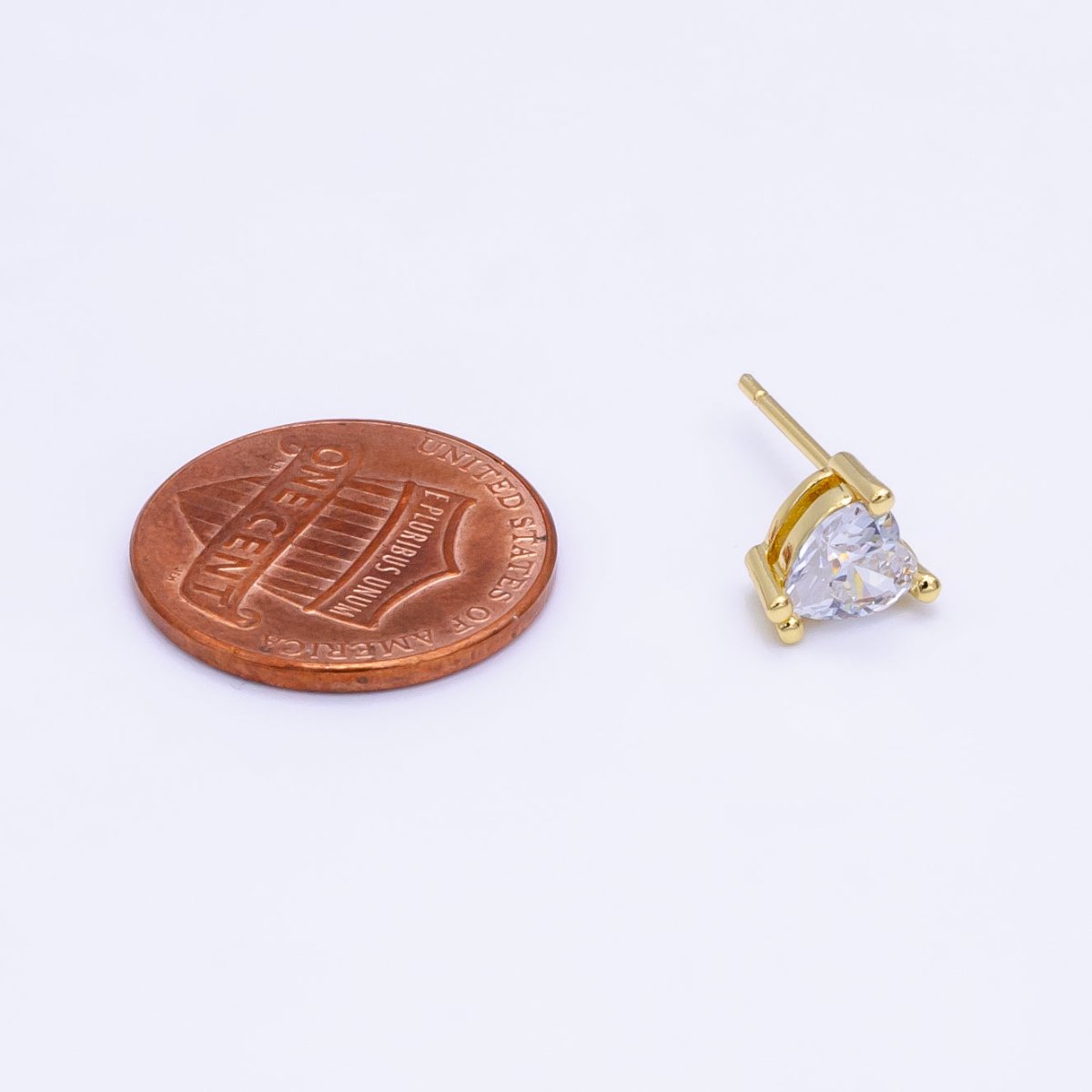 14K Gold plated 6.5mm, 9mm Clear CZ Heart Bezel Stud Earrings | AE599 AE762 - DLUXCA