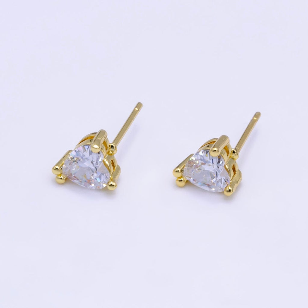 14K Gold plated 6.5mm, 9mm Clear CZ Heart Bezel Stud Earrings | AE599 AE762 - DLUXCA