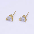 14K Gold plated 6.5mm, 9mm Clear CZ Heart Bezel Stud Earrings | AE599 AE762 - DLUXCA