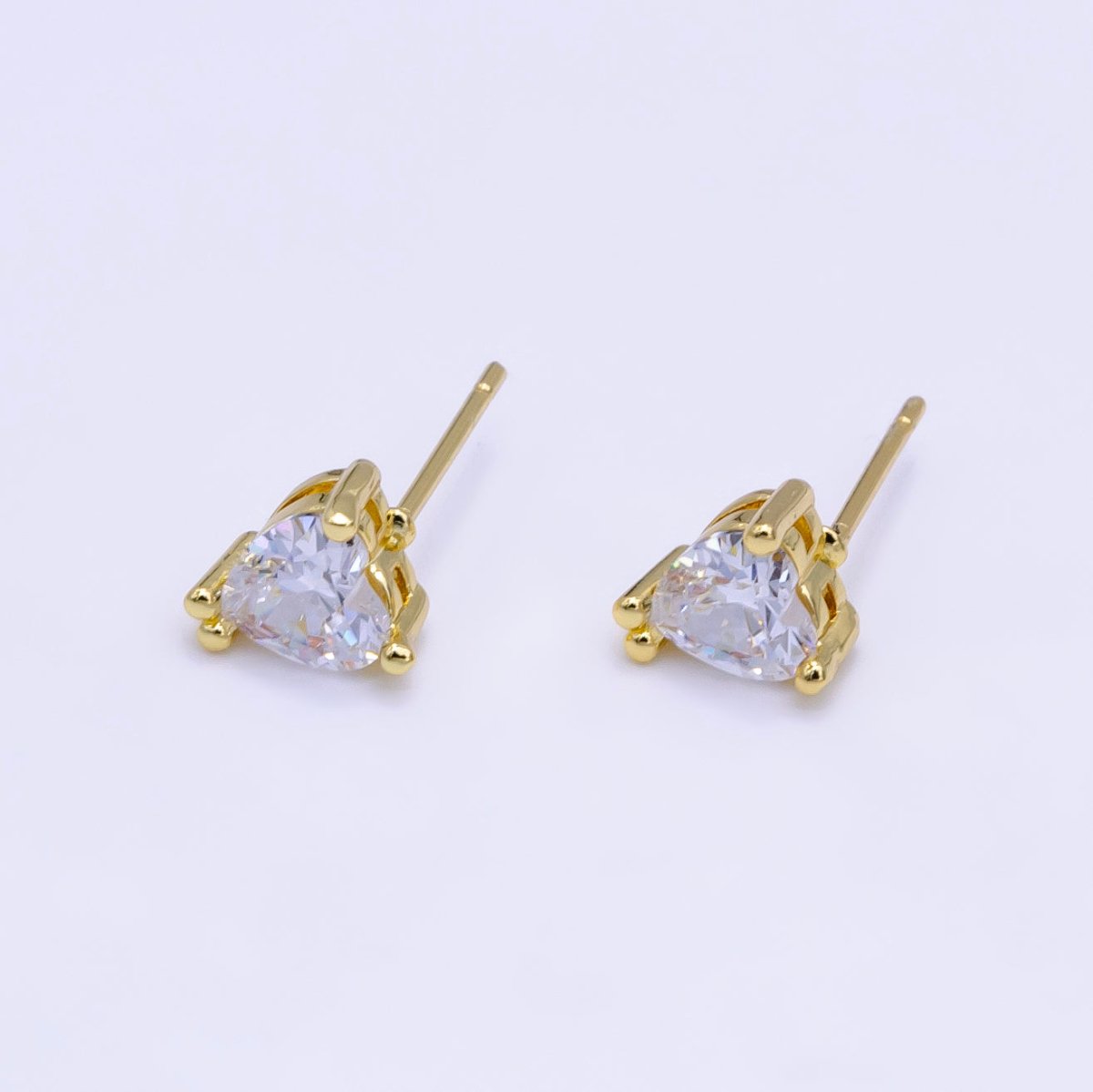 14K Gold plated 6.5mm, 9mm Clear CZ Heart Bezel Stud Earrings | AE599 AE762 - DLUXCA