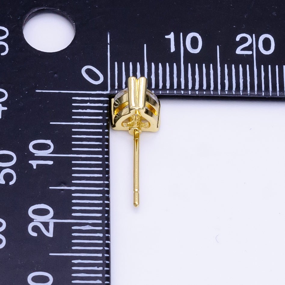 14K Gold plated 6.5mm, 9mm Clear CZ Heart Bezel Stud Earrings | AE599 AE762 - DLUXCA