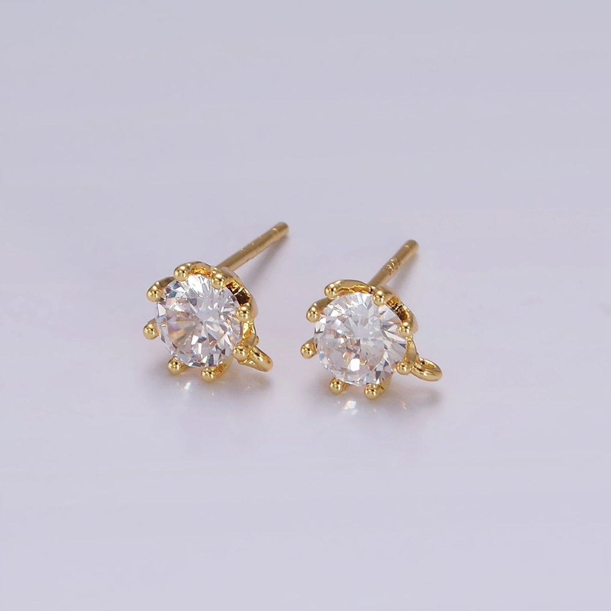 14K Gold plated 6.5mm Clear, Green Round CZ Open Loop Stud Earrings | Z634 Z635 - DLUXCA