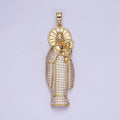 14K Gold plated 65mm Double Sunburst Lady Guadalupe Clear Micro Paved Pendant | AA648 - DLUXCA