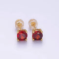 14K Gold plated 6mm Red CZ Birthstone Stud Earrings | P508 - DLUXCA