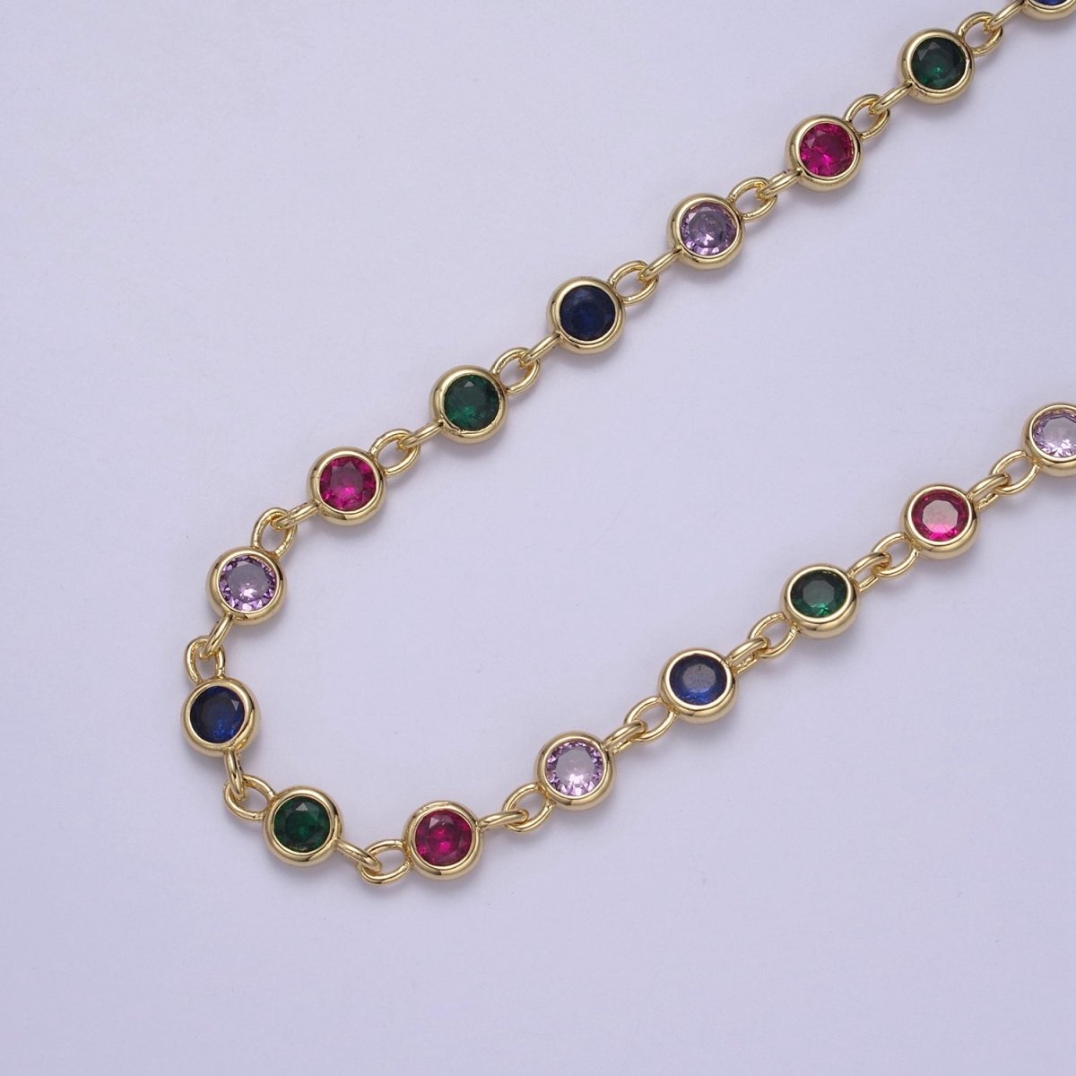 14K Gold plated 6MM Round Cut Bezel Chain by Yard, Station Necklace CZ Diamond by Foot for Necklace Bracelet Jewelry Making | ROLL-771 Clearance Pricing - DLUXCA