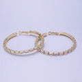 14K Gold plated 70mm Clear CZ Baguette Lined Hinge Hoop Earrings in Gold & Silver | AE511 AE512 - DLUXCA