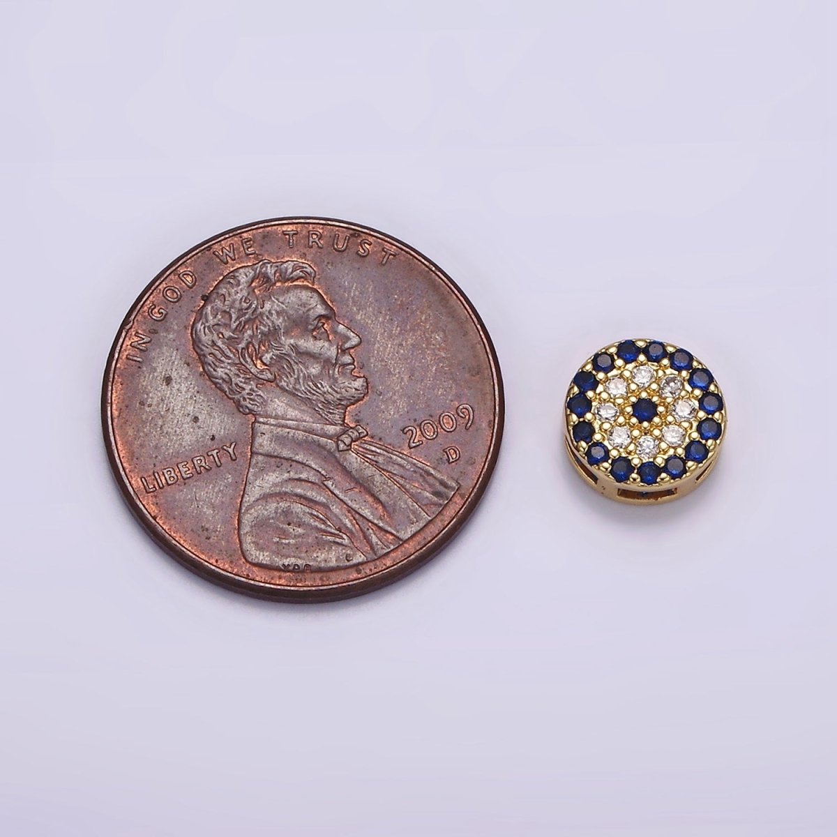 14K Gold plated 7.5mm Blue Evil Eye Micro Paved CZ Bead | B-840 - DLUXCA