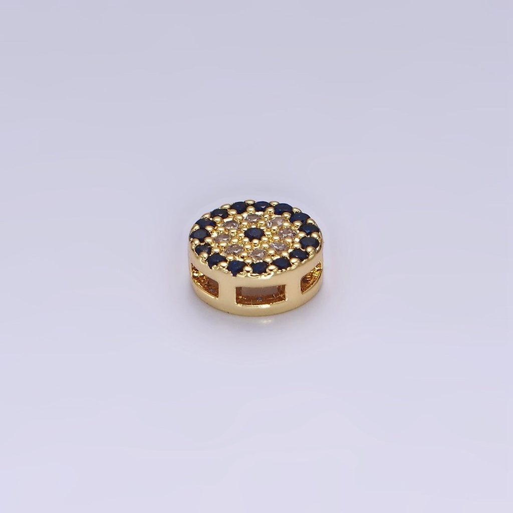 14K Gold plated 7.5mm Blue Evil Eye Micro Paved CZ Bead | B-840 - DLUXCA