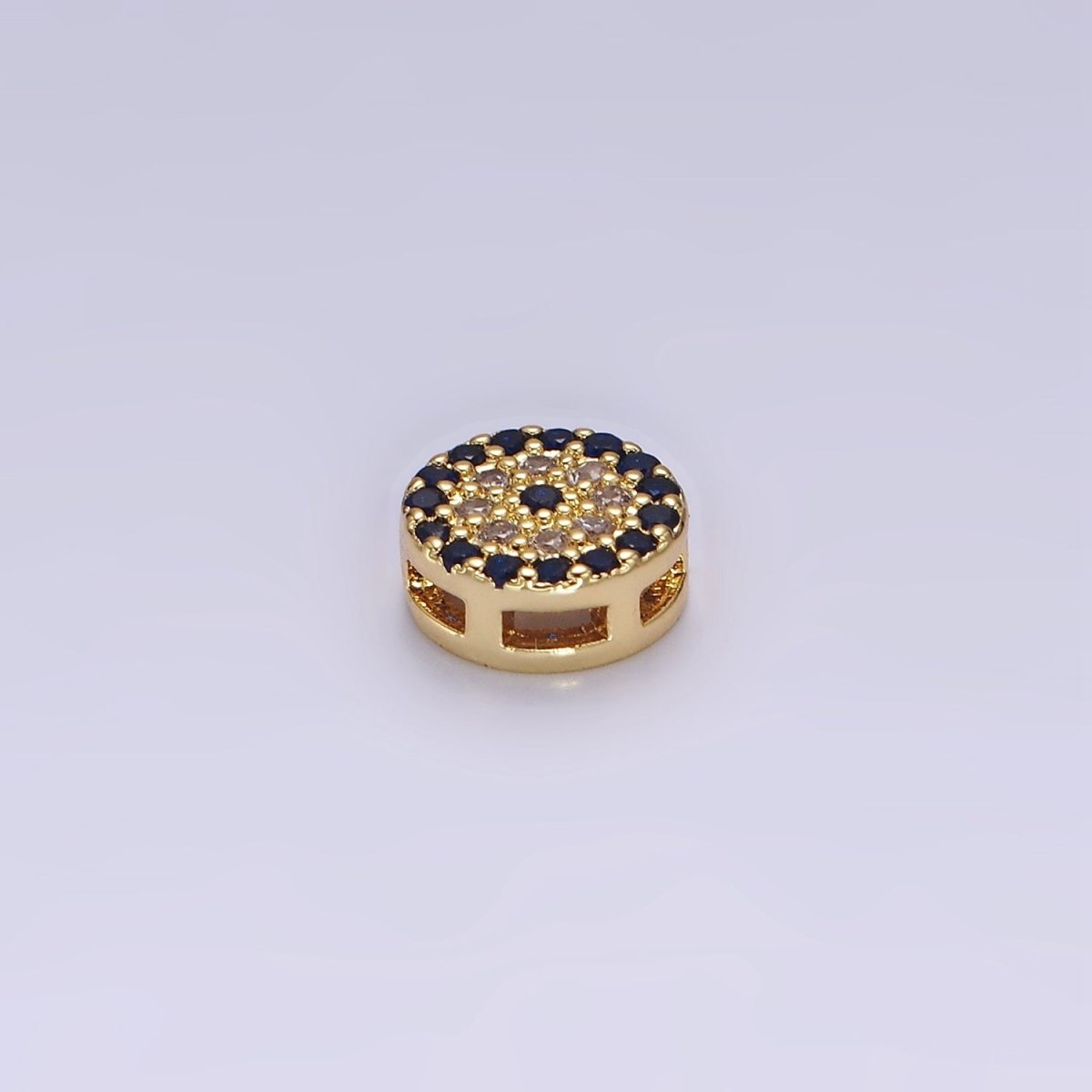 14K Gold plated 7.5mm Blue Evil Eye Micro Paved CZ Bead | B-840 - DLUXCA